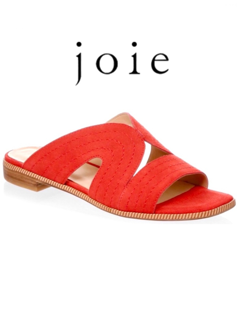 Joie Paetyn Red Suede Slip-on Flat Sandal leather mules womens with open-toe 6.5
